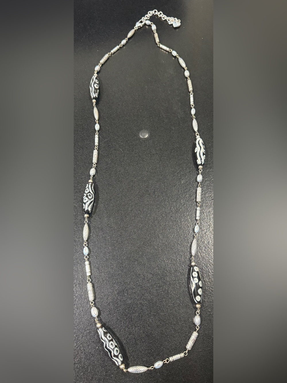 Brighton Kenya Long Necklace Silver & Black Beaded Necklace